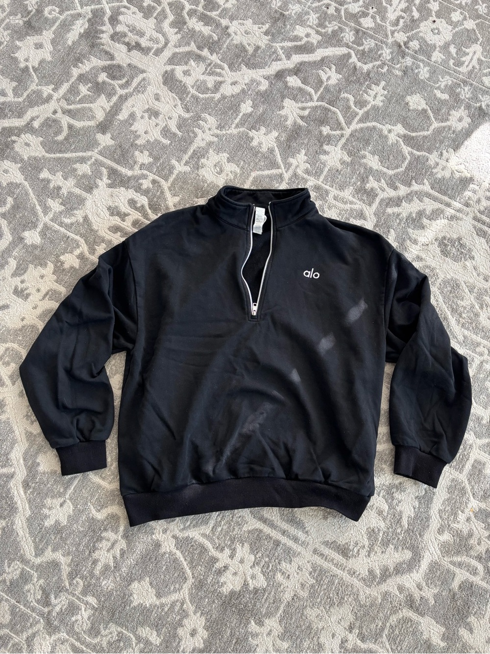 ALO Yoga Black Half-Zip Sweatshirt with White Trim
